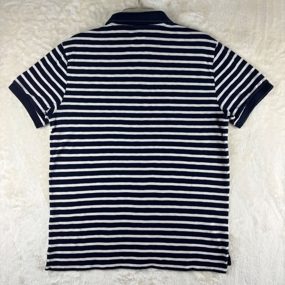 J Crew Mens M Navy White Stripe Short Sleeve Polo Shirt Cotton Jersey Golf - Picture 2 of 6